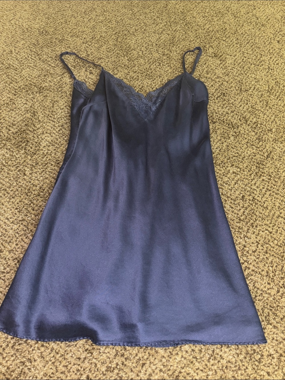 Victoria's Secret Bkue Silk Nightie Lingerie with Lace V-Neck M